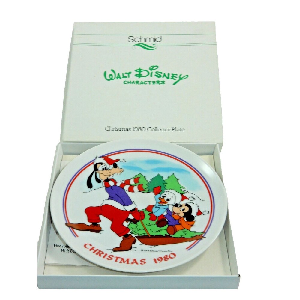 Schmid Walt Disney Character 1980 Sleigh Ride Christmas Plate w/Box Goofy Mickey